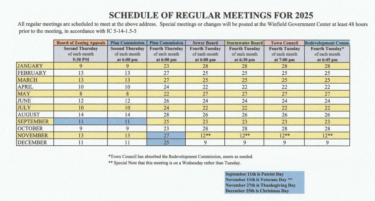 schedule of meetings